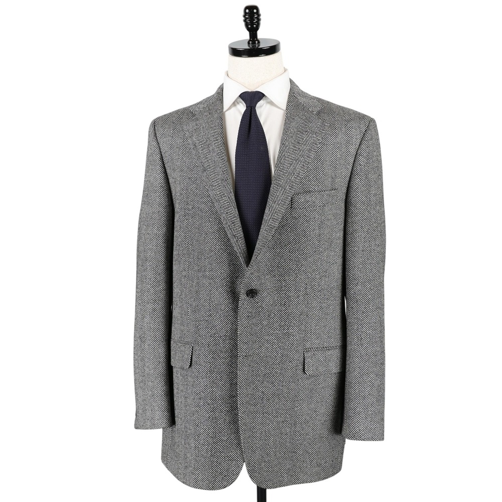 Hickey Freeman Tweed Blazer 42L Grey Herringbone Wool 2-Button Sport‎ Coat